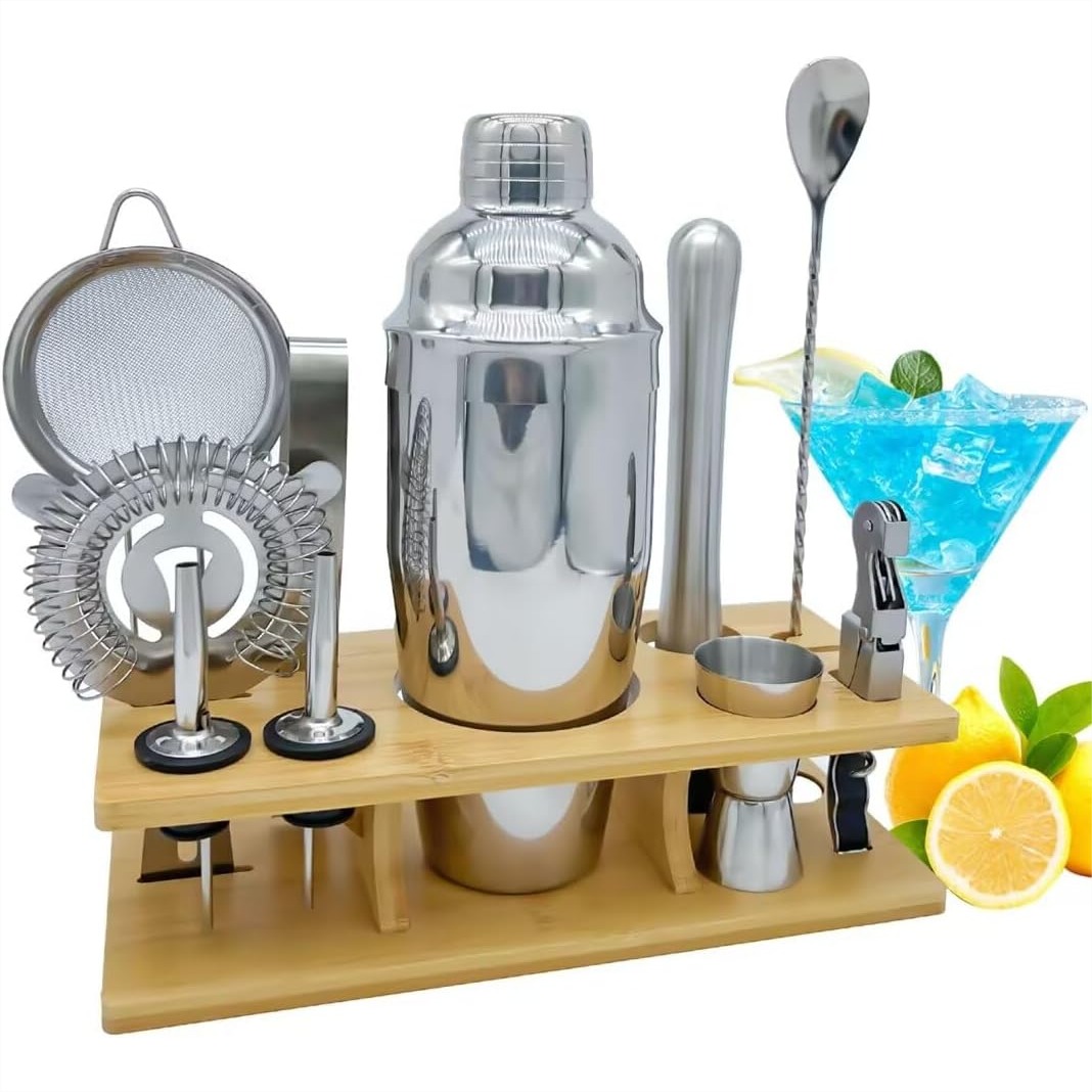 Home Bar Stand - 11-Piece Bartender Kit With Cocktail Shaker