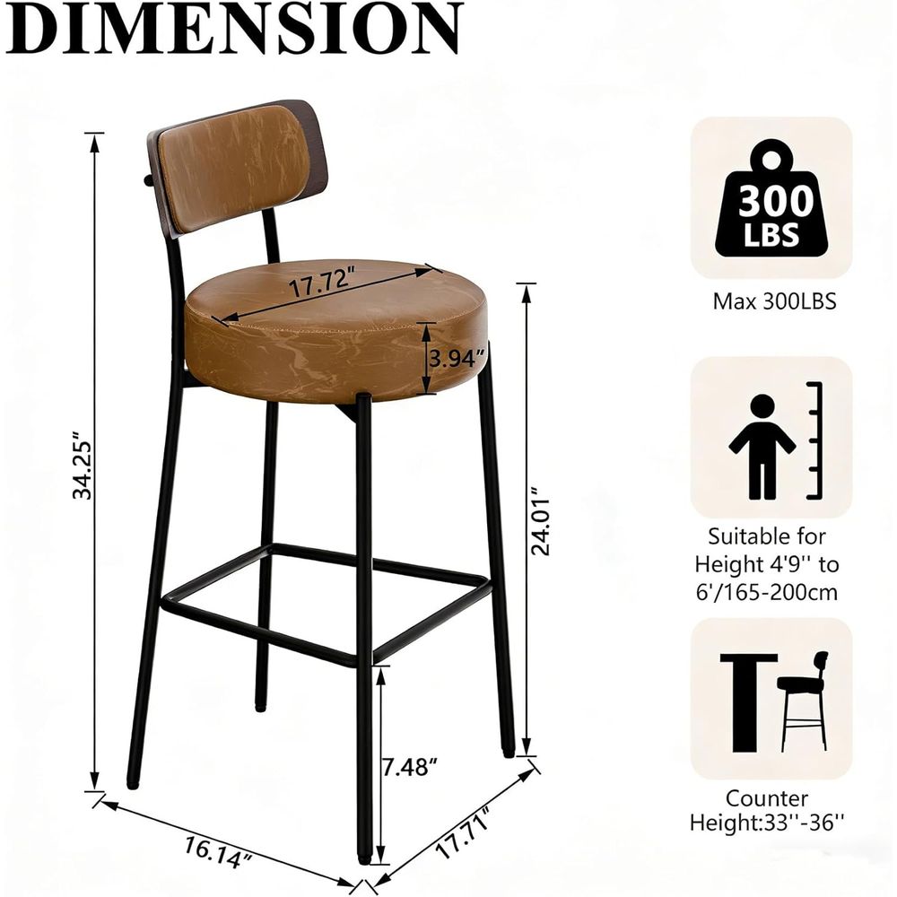 Brown Bar Stools Set o 3, Leat - Home Bar And Counter 评论和价格