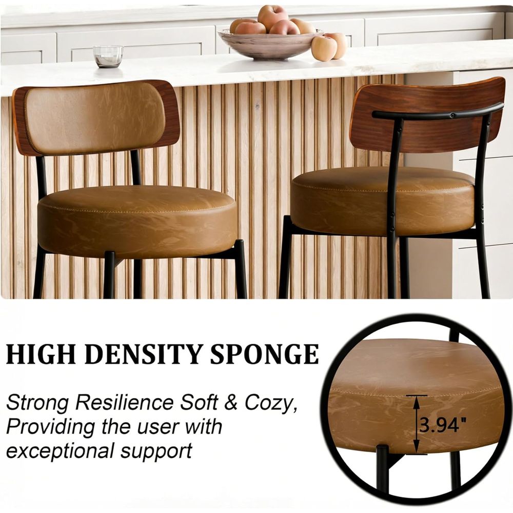 Brown Bar Stools Set o 3, Leat - Home Bar And Counter 评论和价格