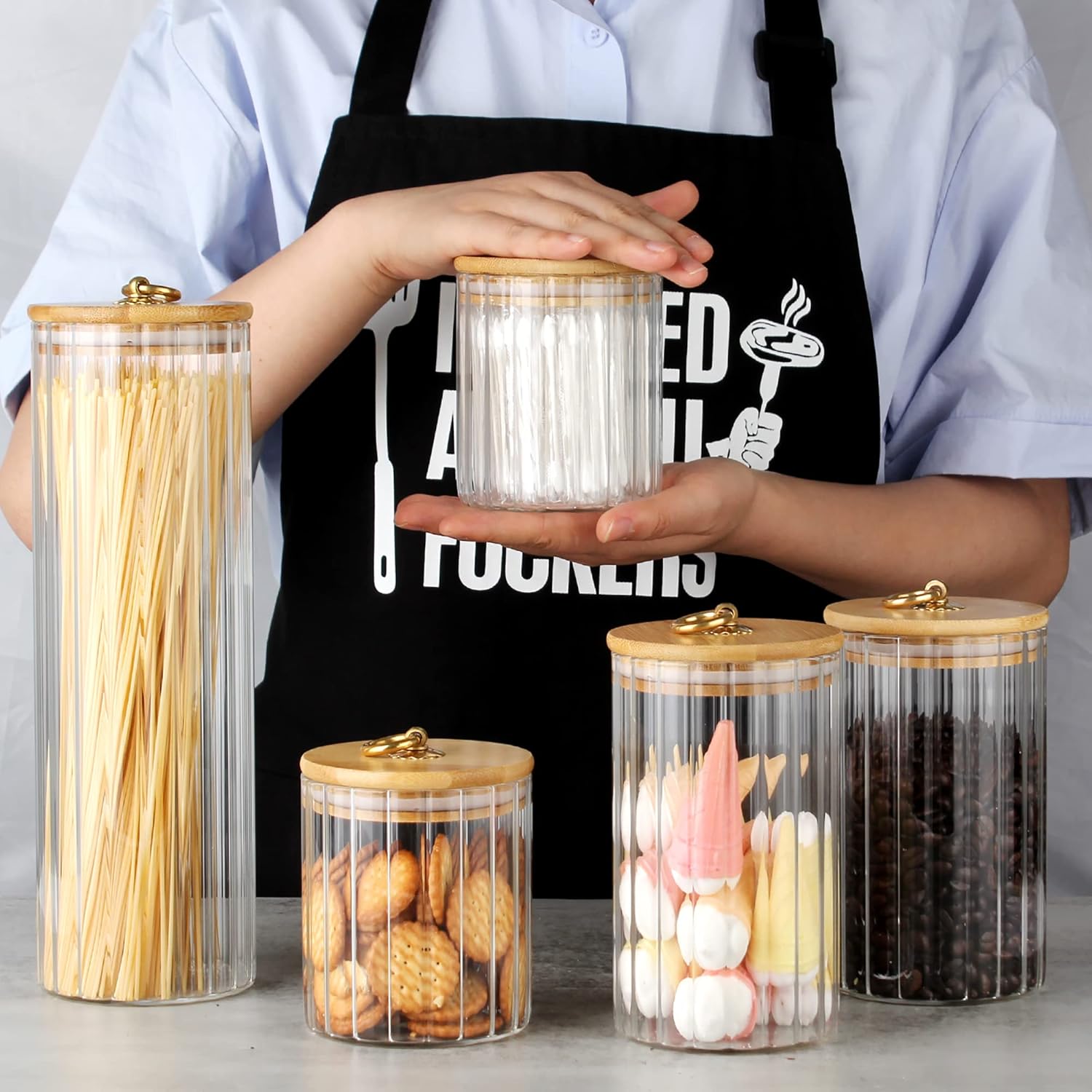 Glass Storage Jars Set of 5, D - Home Bar And Coffee 评论和价格