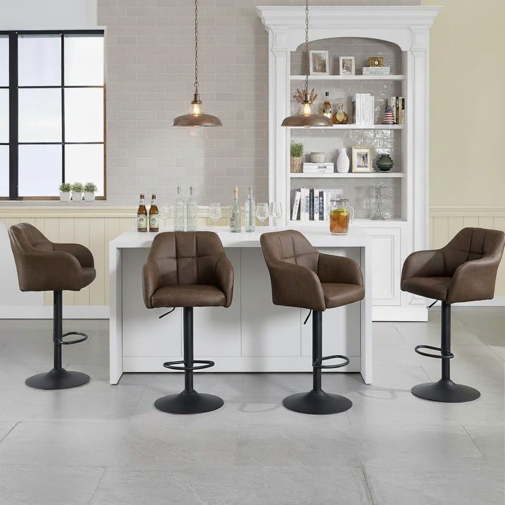 Set of 4 Swivel Leather Bar St - Home Bar And Counter 评论和价格