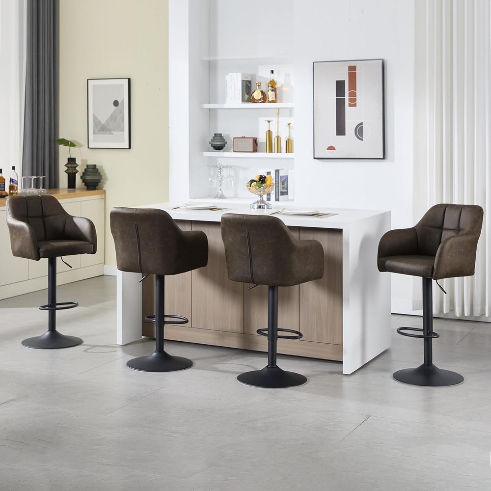 Set of 4 Swivel Leather Bar St - Home Bar And Counter 评论和价格