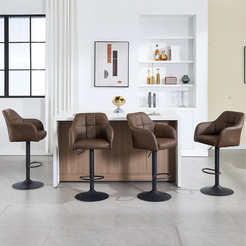 Set of 4 Swivel Leather Bar St - Home Bar And Counter 评论和价格