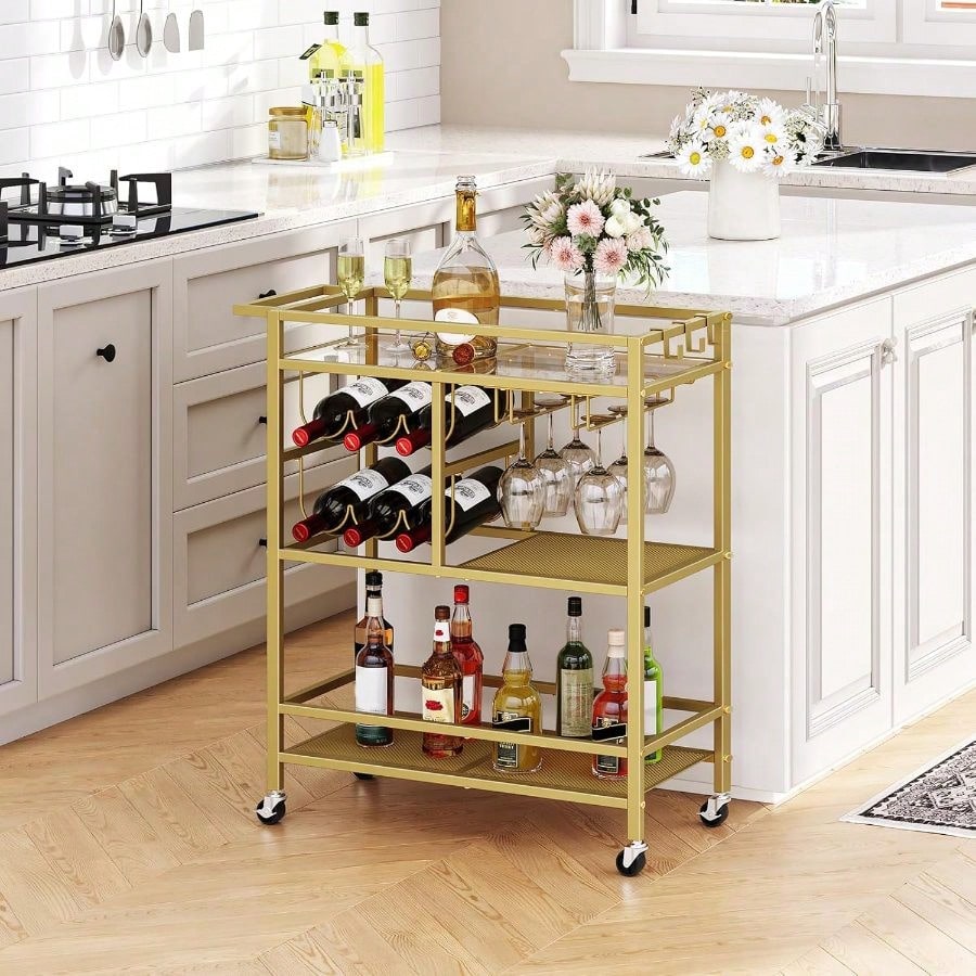 Bar Cart Home, 3-Tier Serving  - Bar Cart Gold 评论和价格