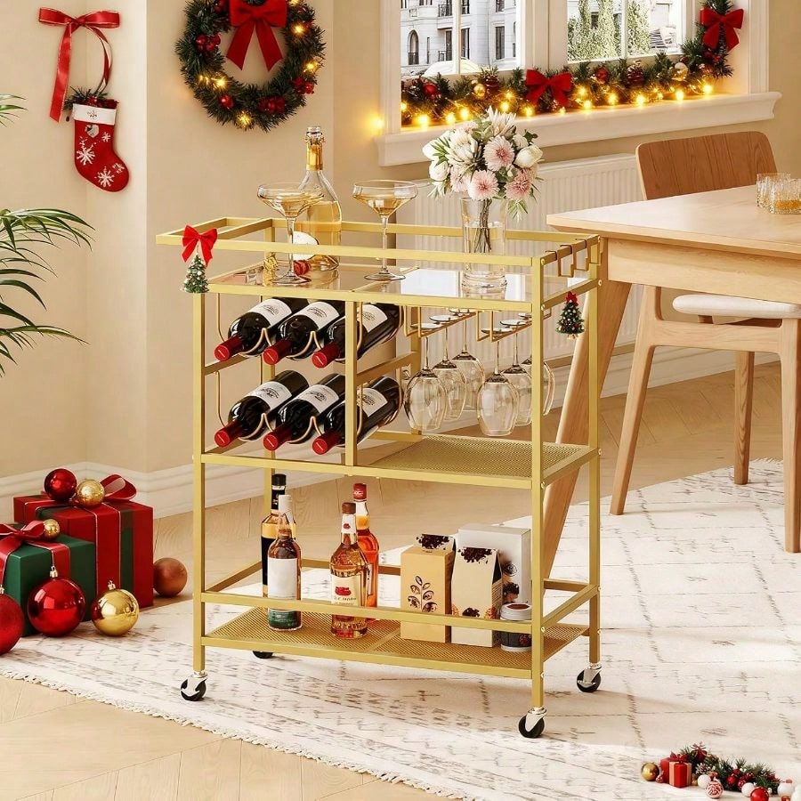 Bar Cart Home, 3-Tier Serving  - Bar Cart Gold 评论和价格