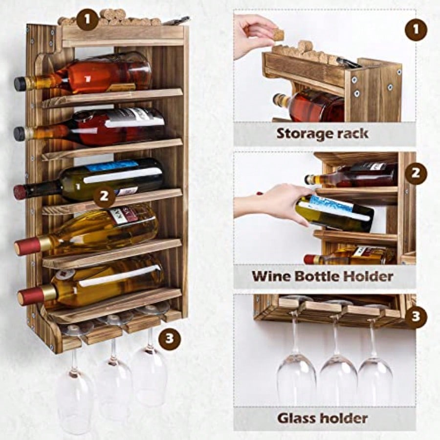 Wine Rack Wall Mounted WoodAlc - Home Bar Shelf 评论和价格