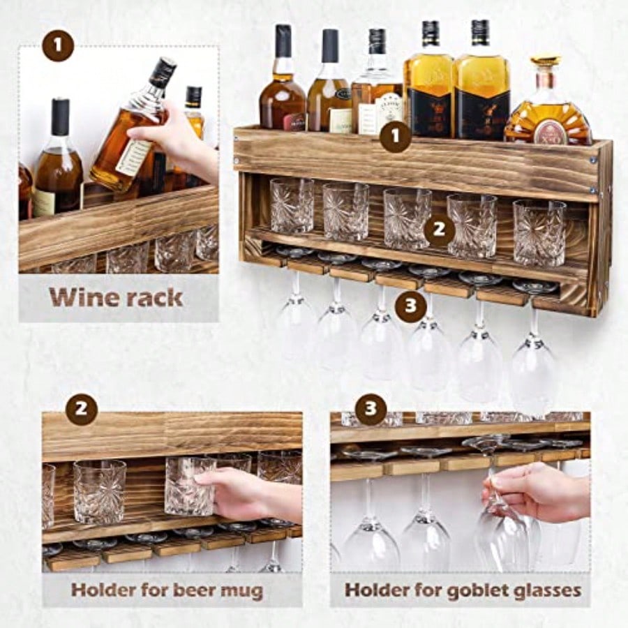 Wine Rack Wall Mounted WoodAlc - Home Bar Shelf 评论和价格