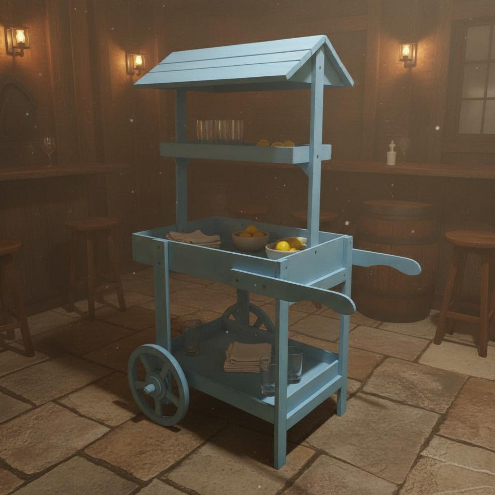 Rustic Display Trolley Wheeled - Home Bar Shelf 评论和价格
