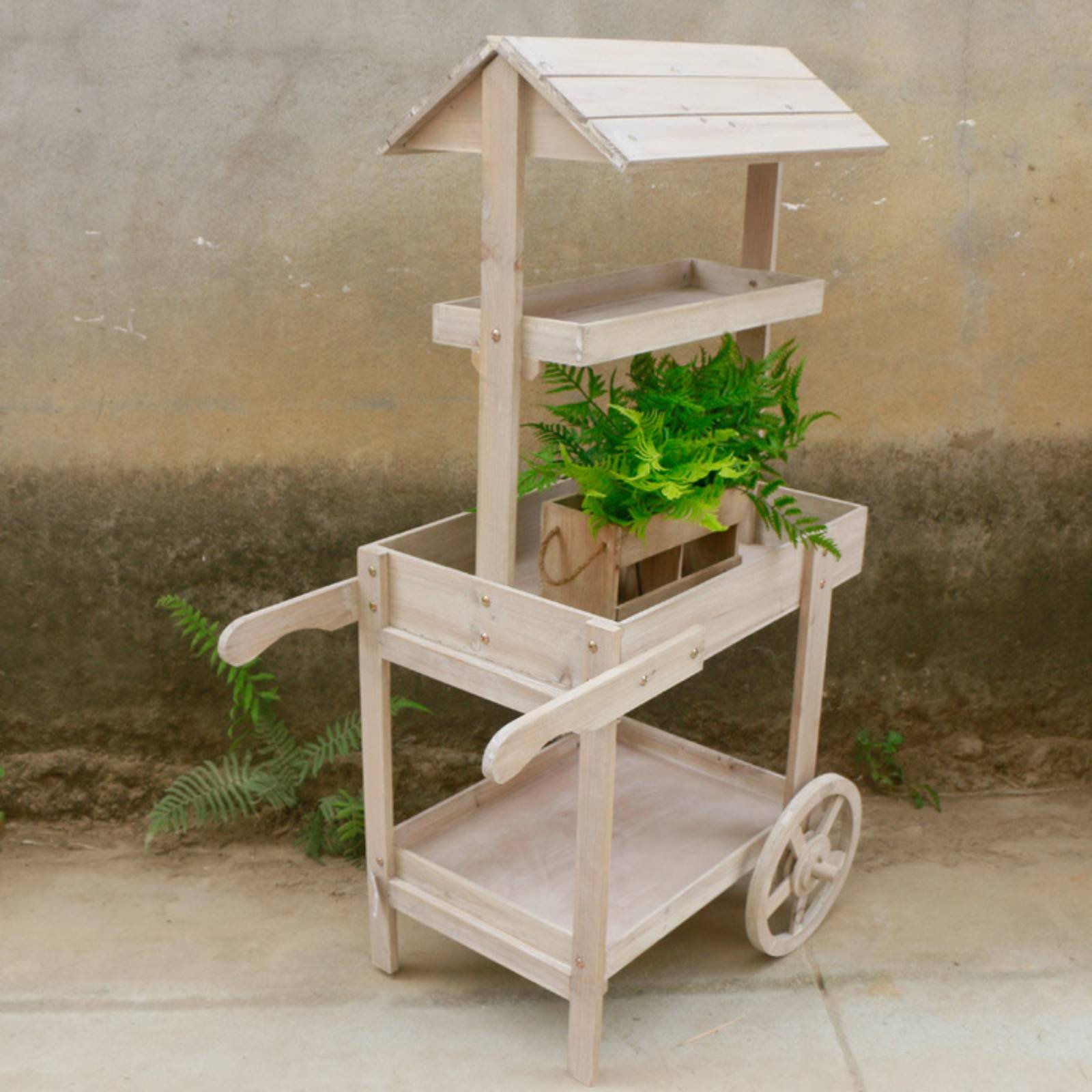 Rustic Display Trolley Wheeled - Home Bar Shelf 评论和价格