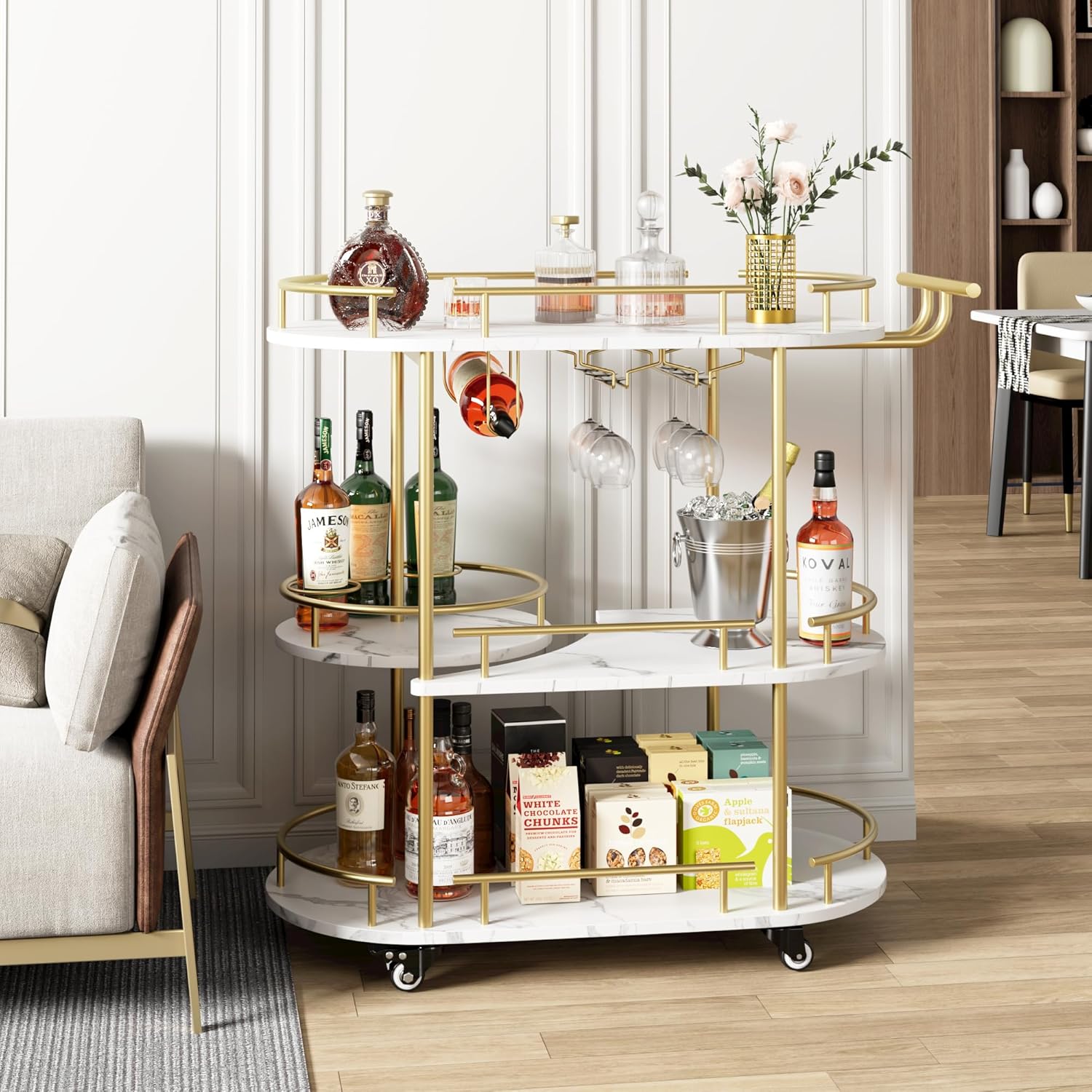 Gold Bar Carts with 4-Tiers St - Bar Cart Gold 评论和价格
