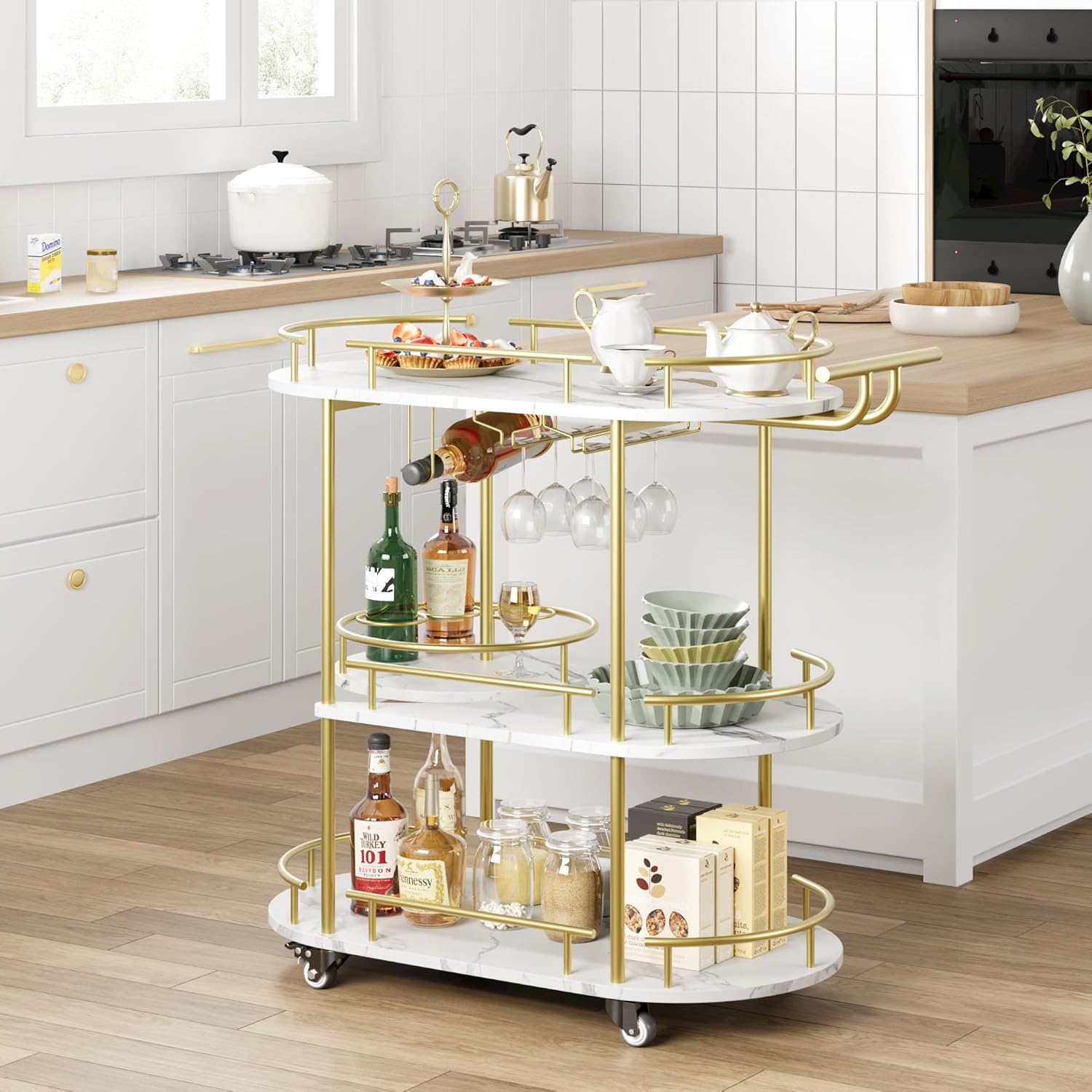 Gold Bar Carts with 4-Tiers St - Bar Cart Gold 评论和价格