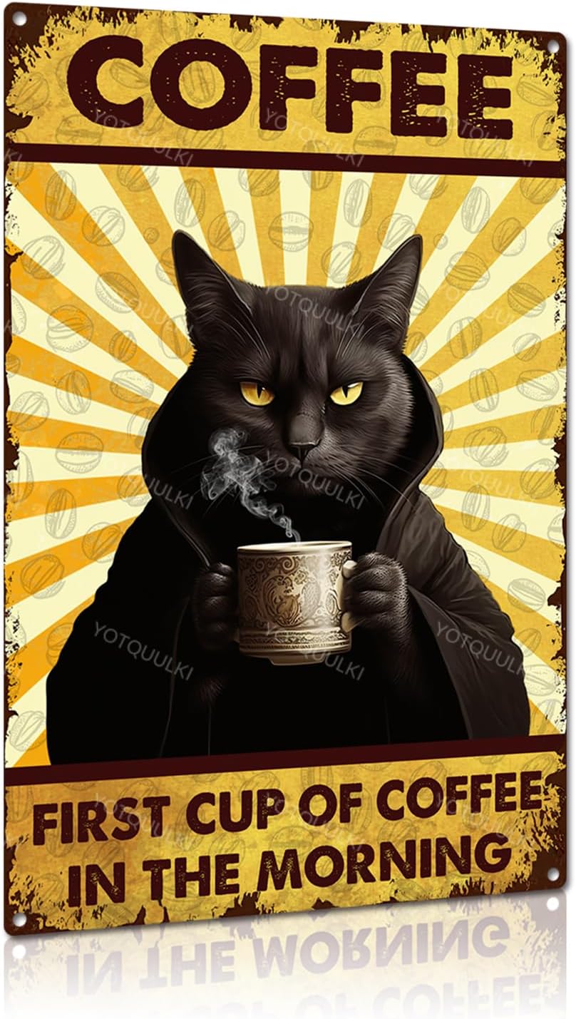 Funny Black Cat Coffee Tin Sig - Home Bar And Coffee 评论和价格