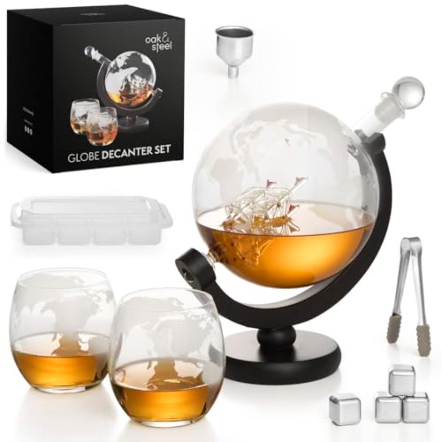 Oak Steel - 50 Oz Globe Whiske - Decanter Globe Set 评论和价格