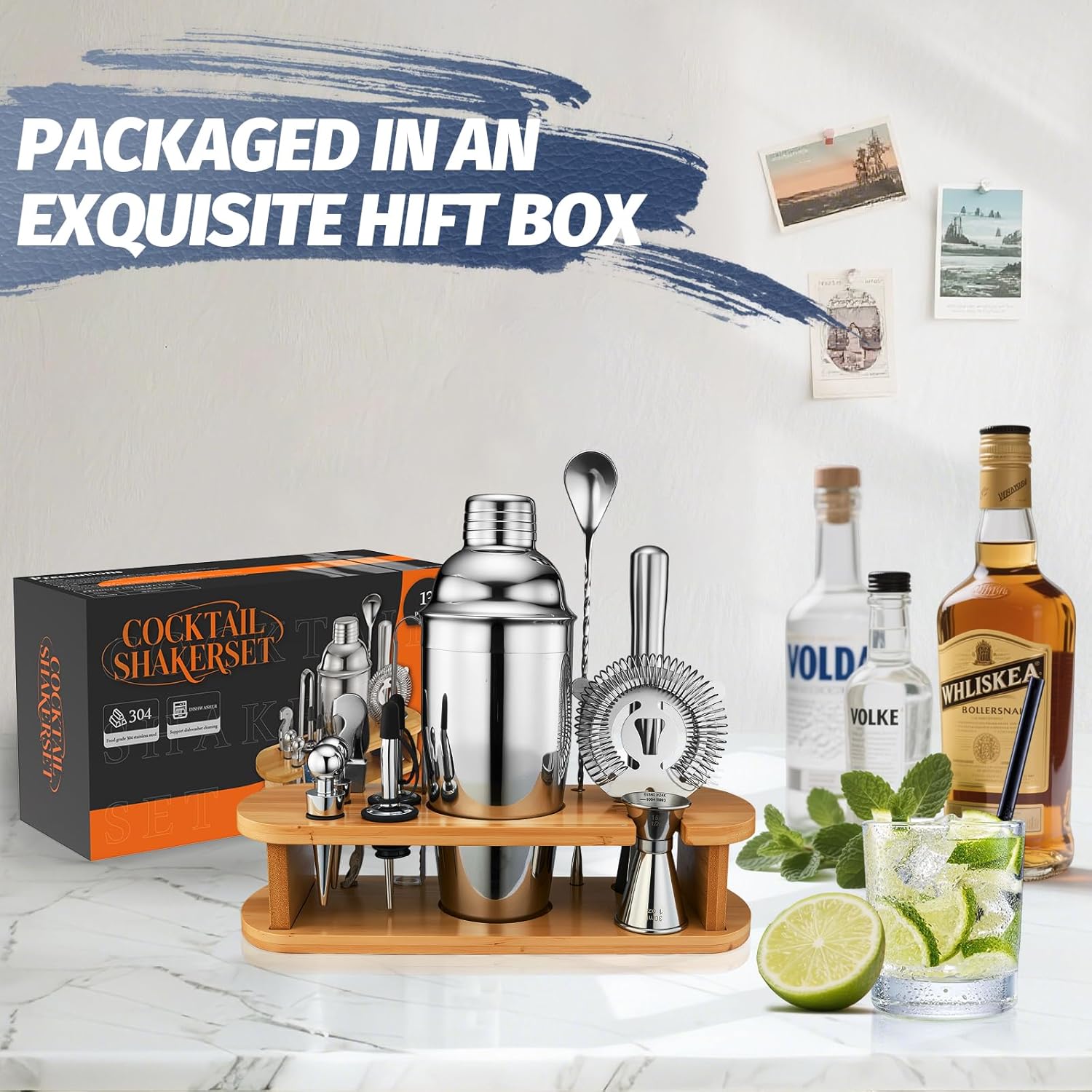 13-Piece Cocktail Shaker Set W - Home Bar Stand 评论和价格