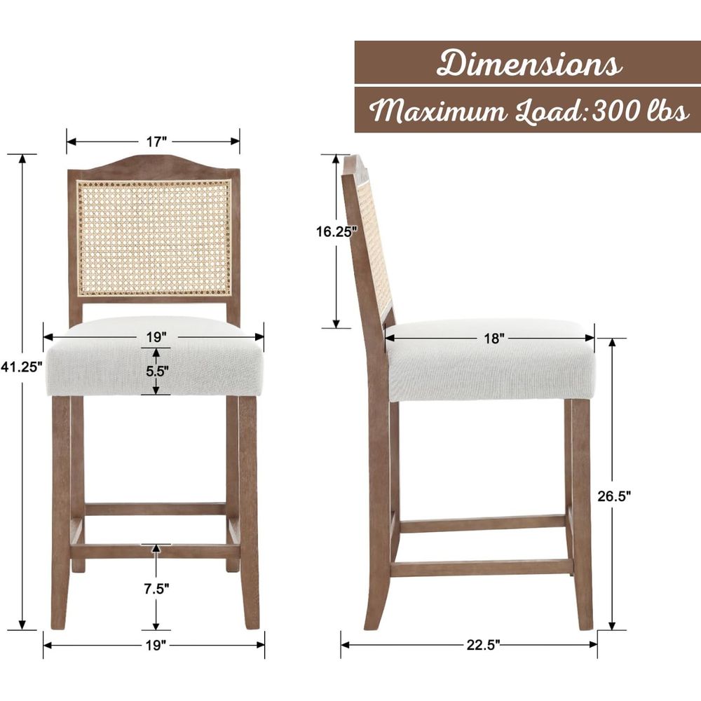 Set of 4 Linen Beige Cane Back - Home Bar And Counter 评论和价格