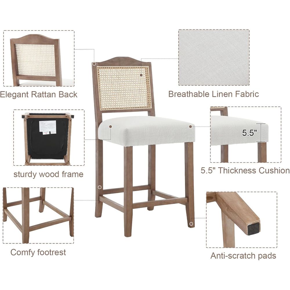 Set of 4 Linen Beige Cane Back - Home Bar And Counter 评论和价格