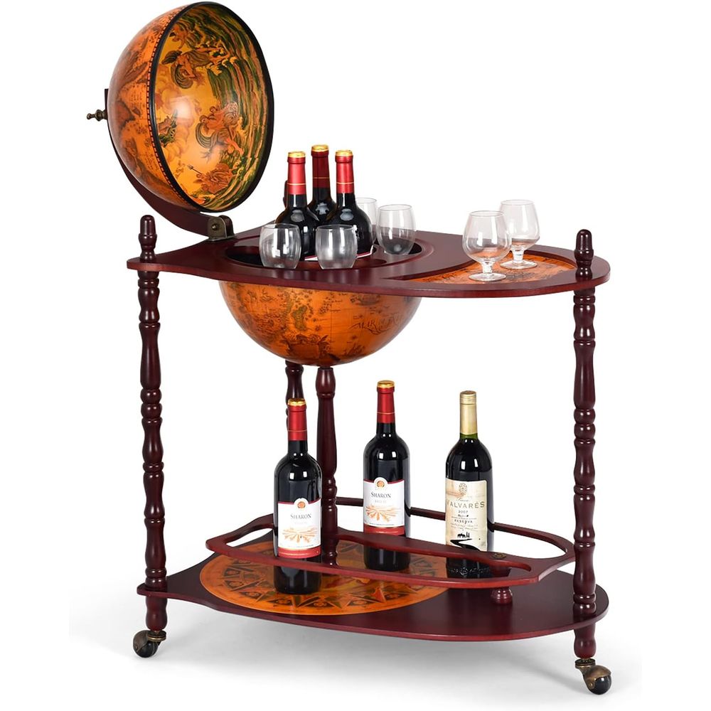Vintage 34.5 Wheeled Globe Bar - Home Bar Shelf 评论和价格