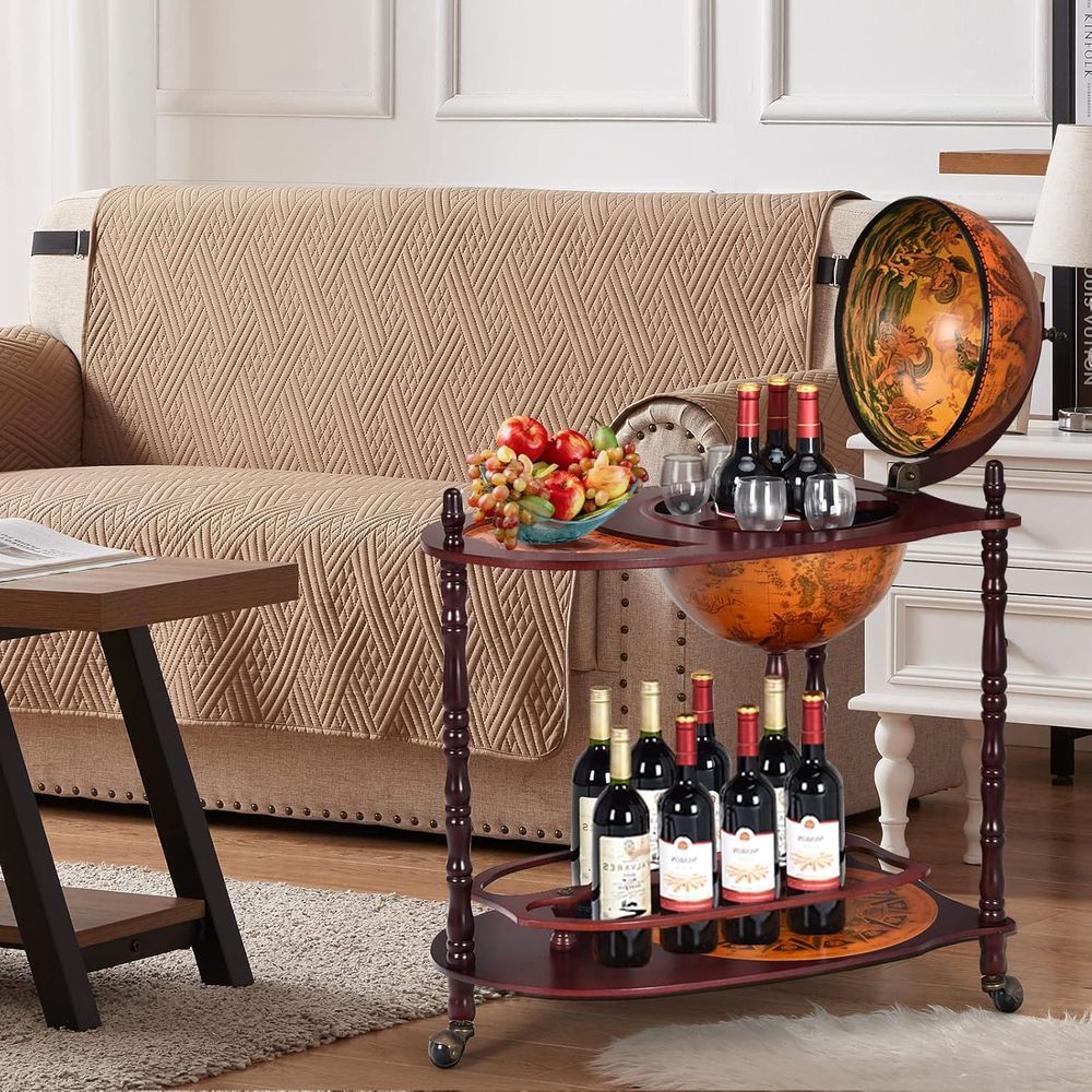 Vintage 34.5 Wheeled Globe Bar - Home Bar Shelf 评论和价格