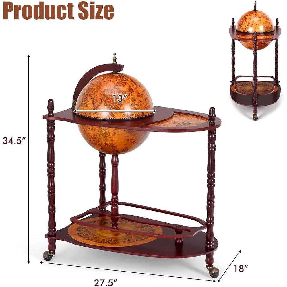 Vintage 34.5 Wheeled Globe Bar - Home Bar Shelf 评论和价格
