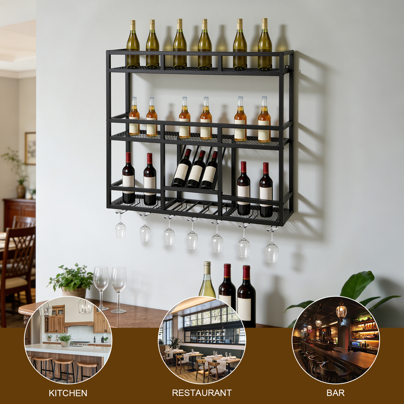 3 Tiers Bar Liquor Bottle Disp - Home Bar Shelf 评论和价格