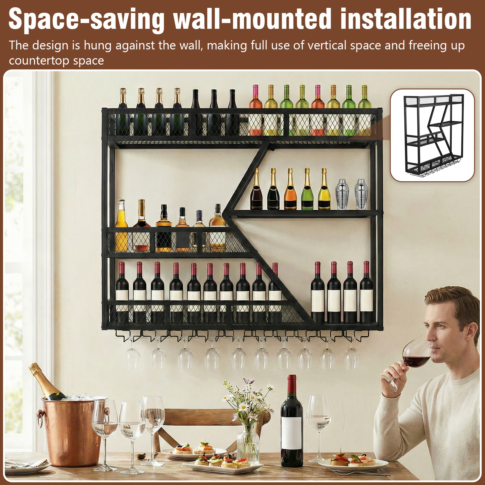 39in 3-Tiers Floating Bar Shel - Home Bar Shelf 评论和价格