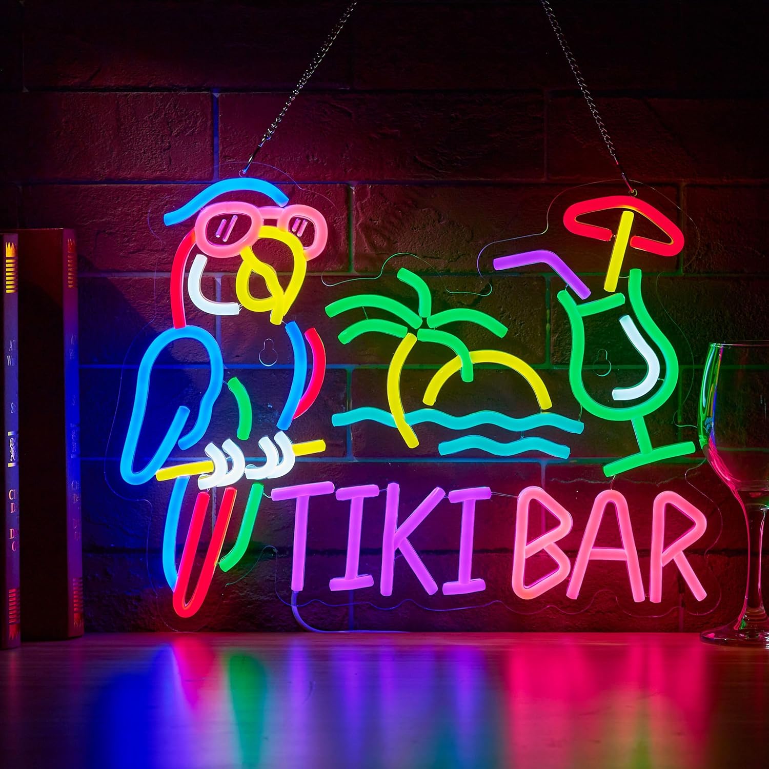 Tiki Bar Parrot Palm Tree Neon - Home Bar Signs 评论和价格
