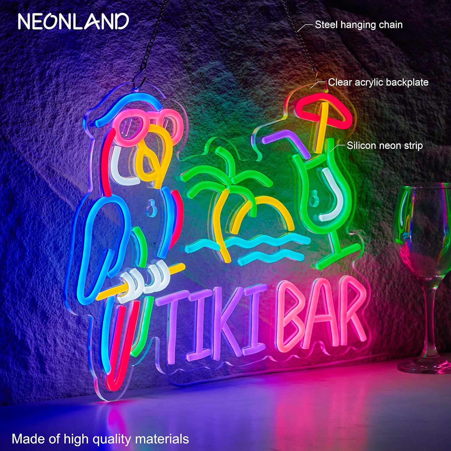 Tiki Bar Parrot Palm Tree Neon - Home Bar Signs 评论和价格