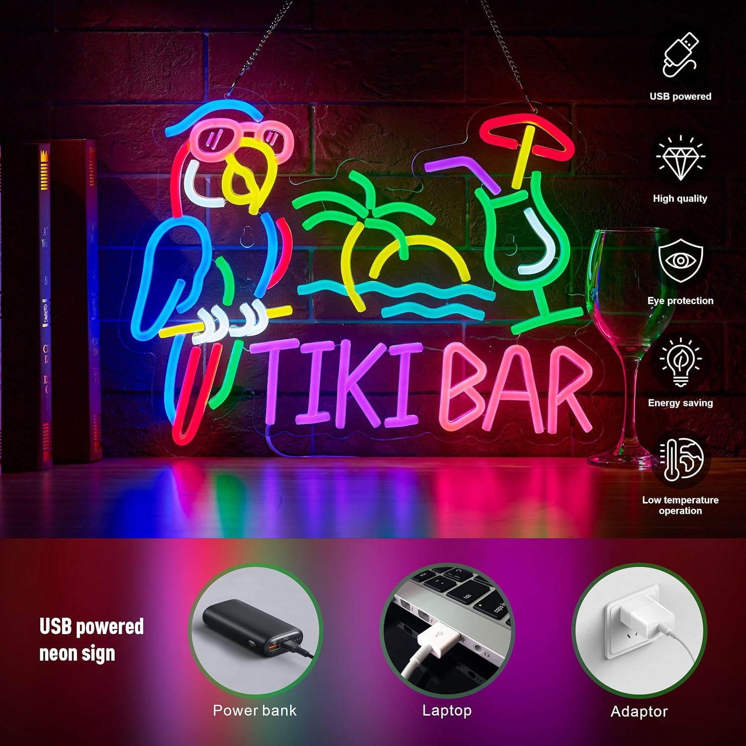 Tiki Bar Parrot Palm Tree Neon - Home Bar Signs 评论和价格