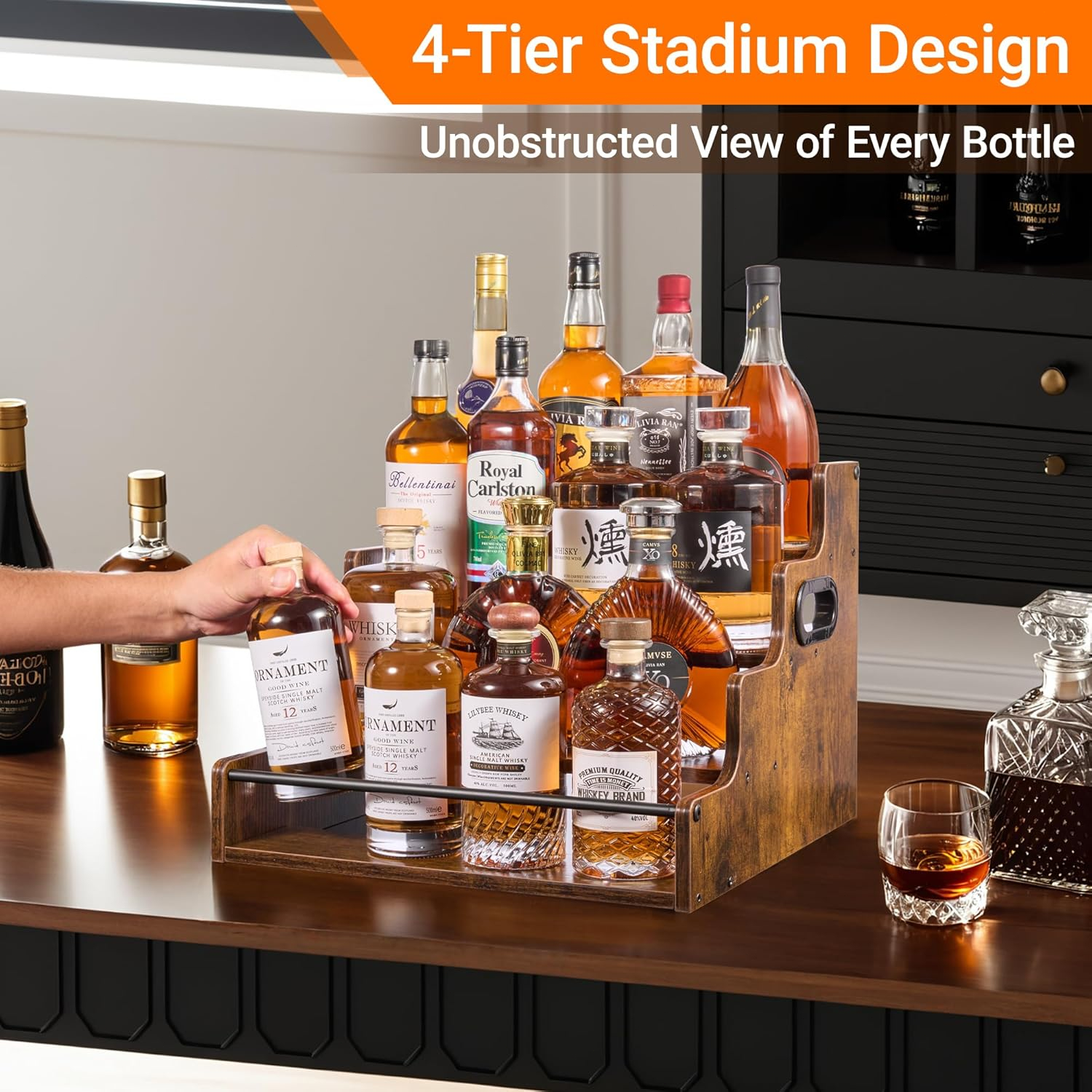 Liquor Bottle Display Shelf, C - Home Bar Stand 评论和价格