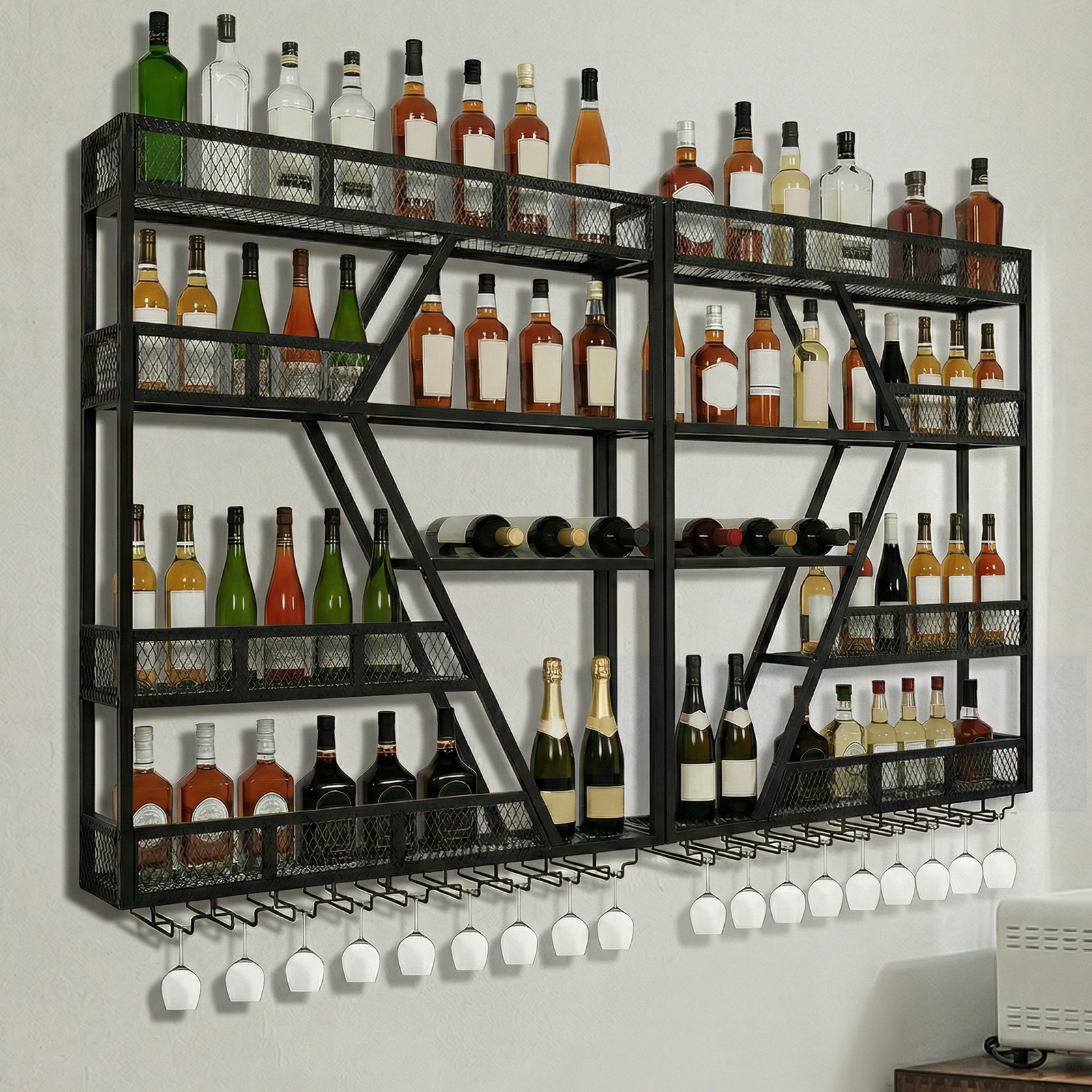 3/4 Tier Wall Mounted Bar Shel - Home Bar Shelf 评论和价格