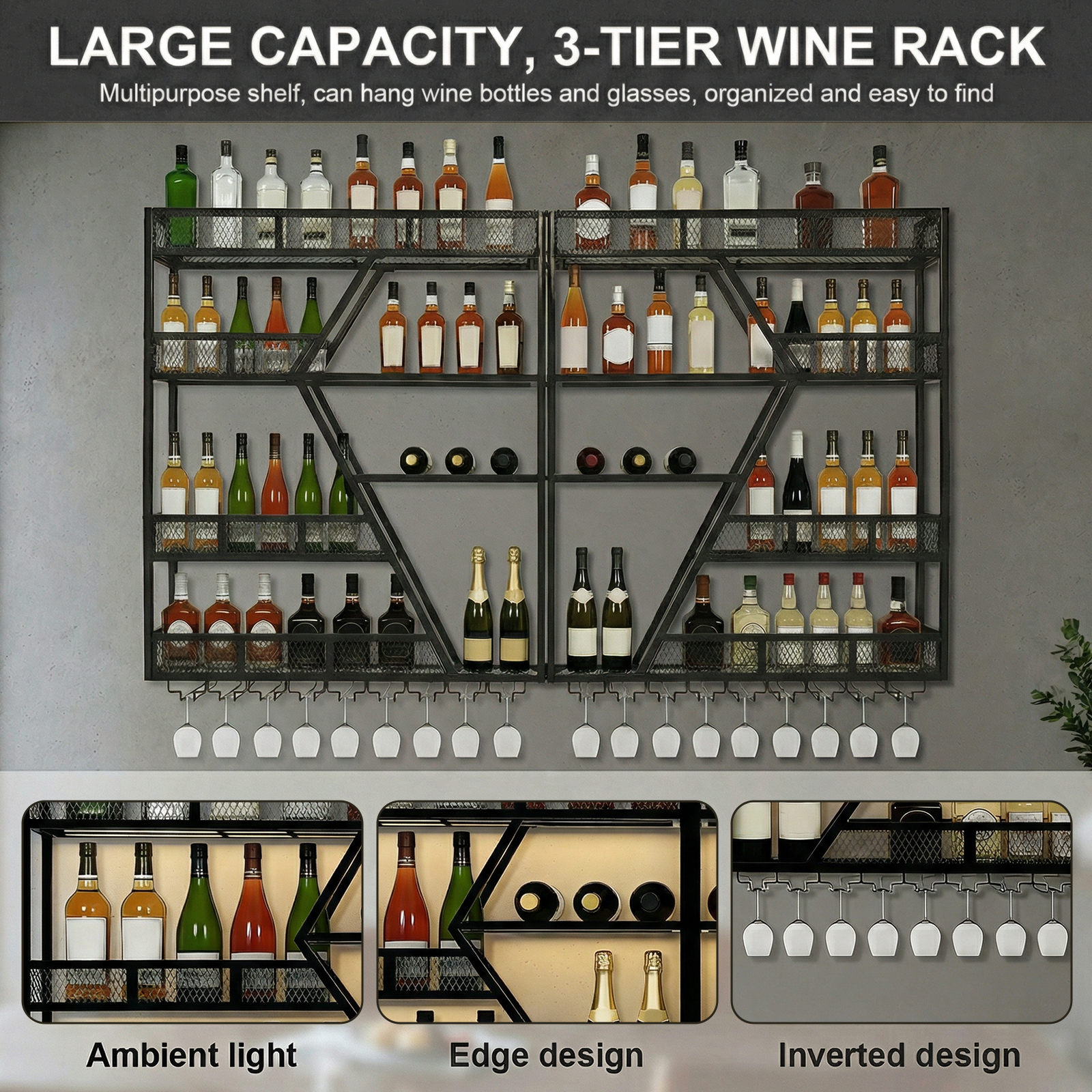 3/4 Tier Wall Mounted Bar Shel - Home Bar Shelf 评论和价格