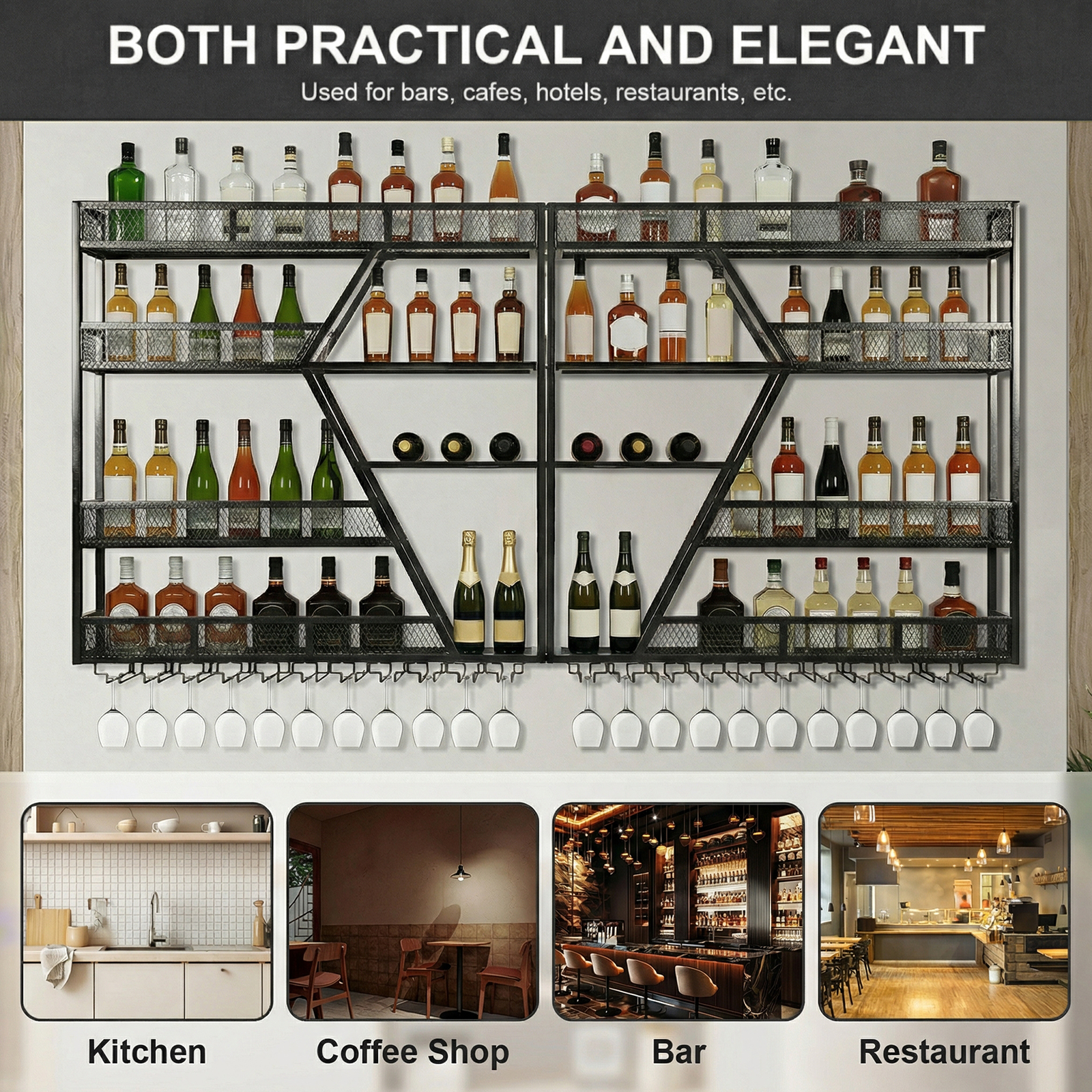 3/4 Tier Wall Mounted Bar Shel - Home Bar Shelf 评论和价格