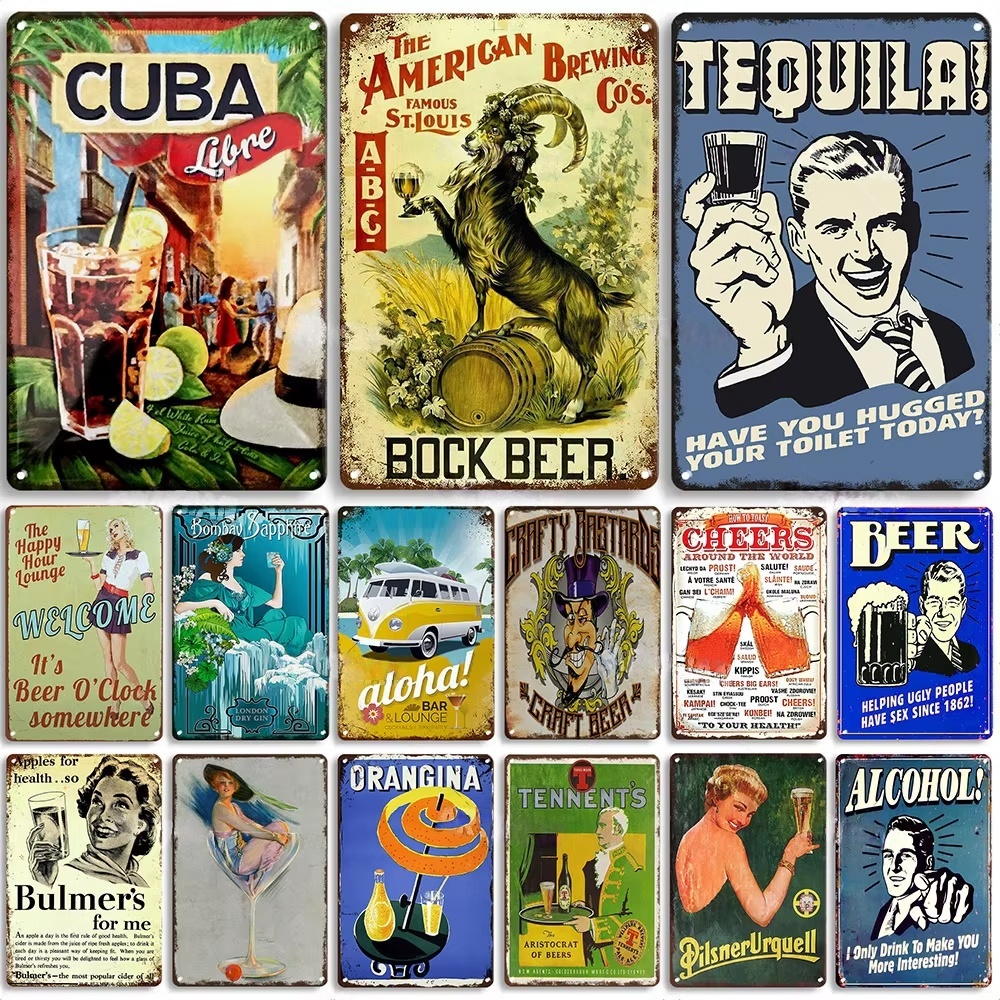 Rusty Metal Tin Sign Beer Meta - Home Bar Signs 评论和价格