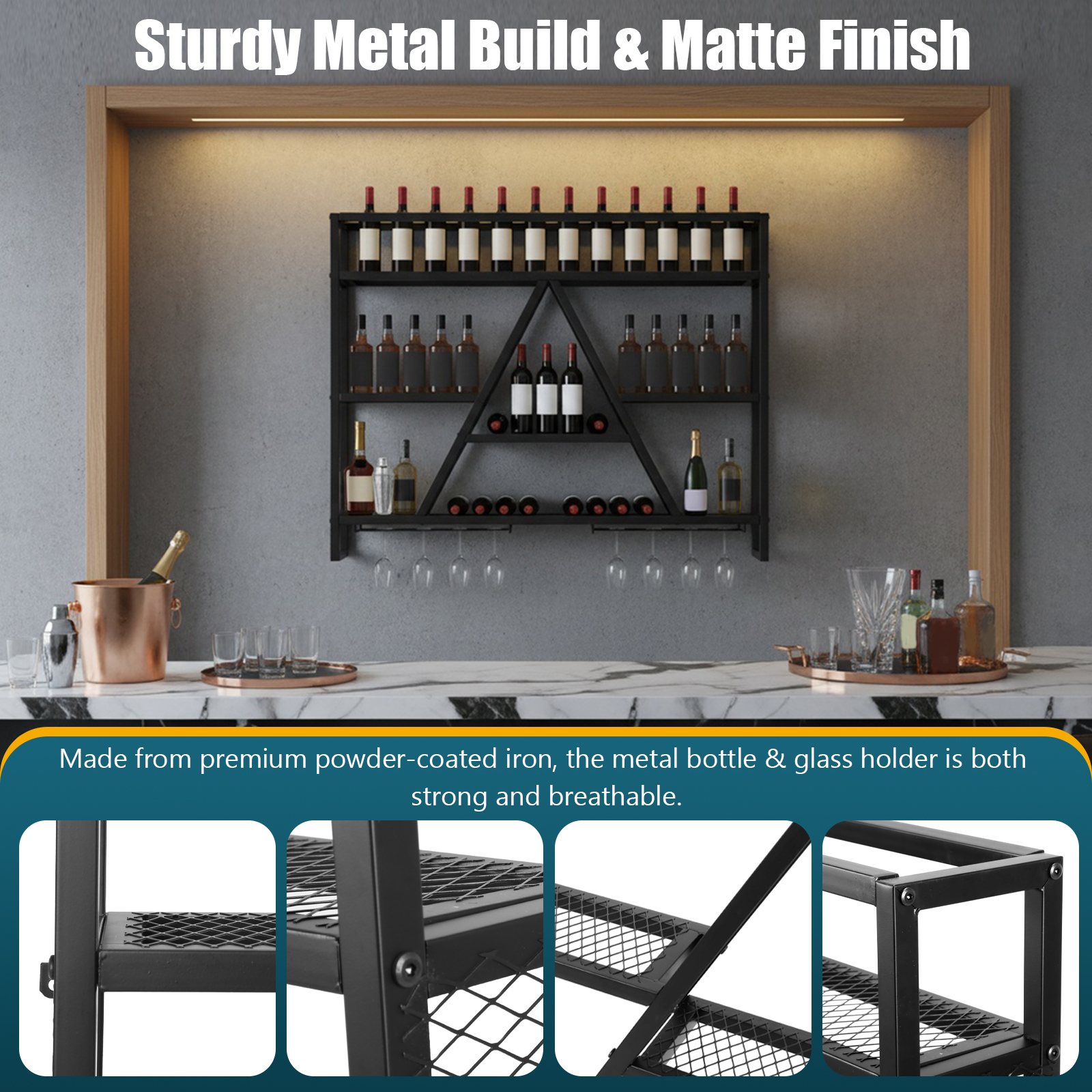 Metal Bottle & Glass Holder Mu - Home Bar Shelf 评论和价格