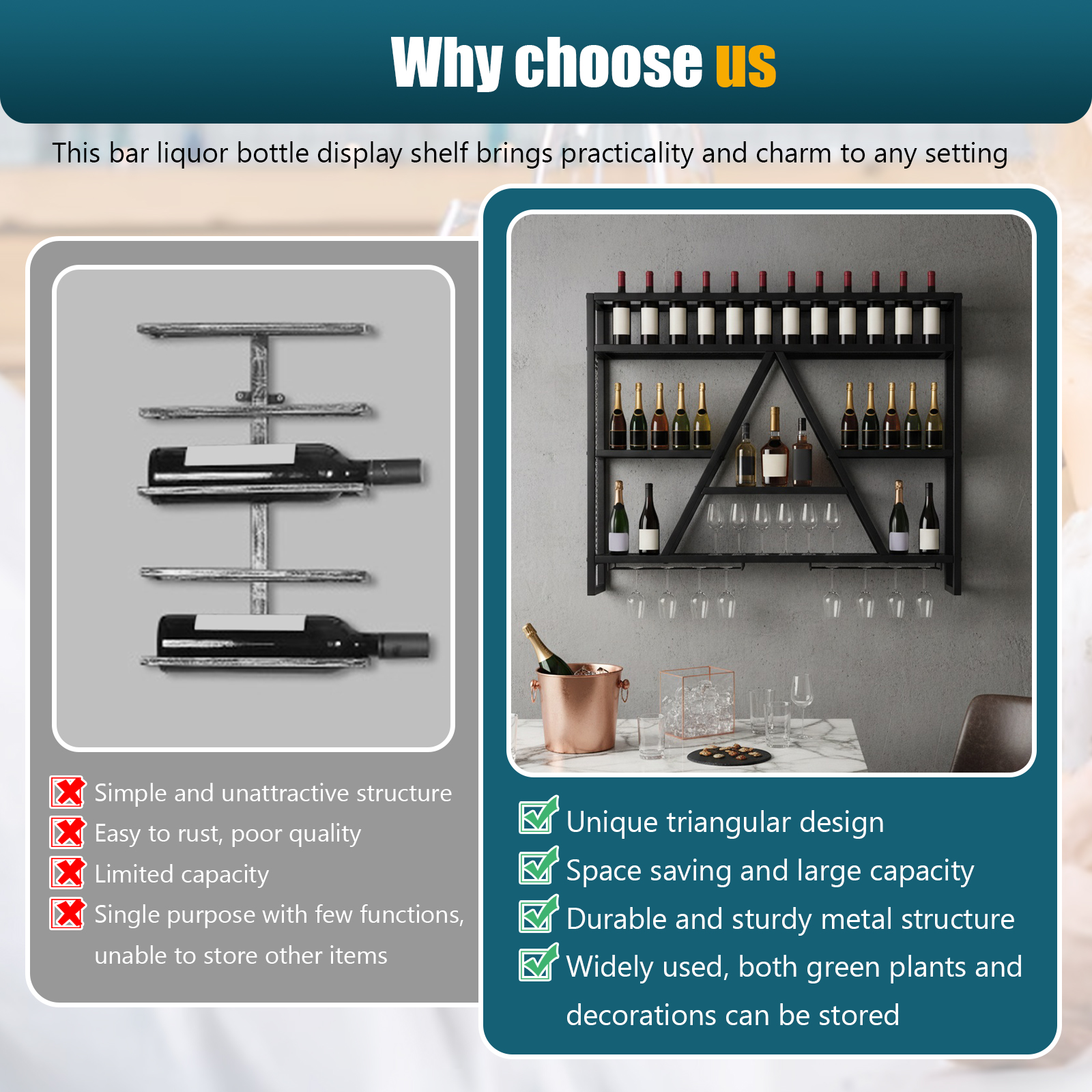 Metal Bottle & Glass Holder Mu - Home Bar Shelf 评论和价格