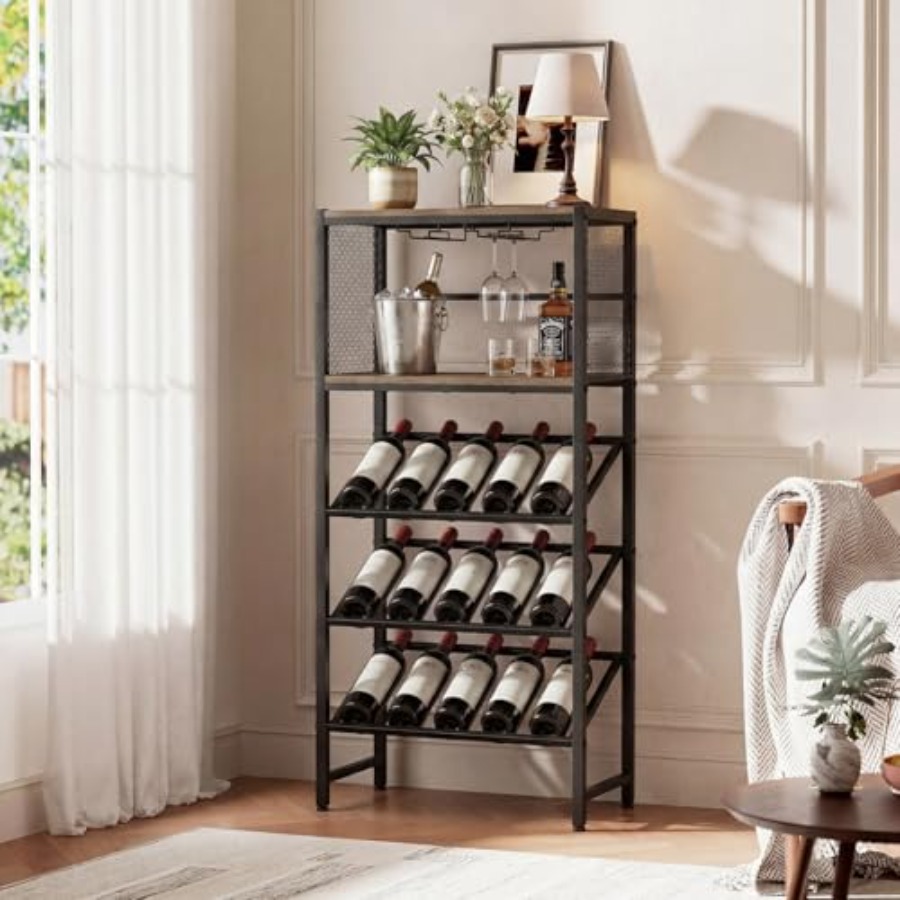 Corner Wine Rack with Glass Ho - Home Bar Shelf 评论和价格