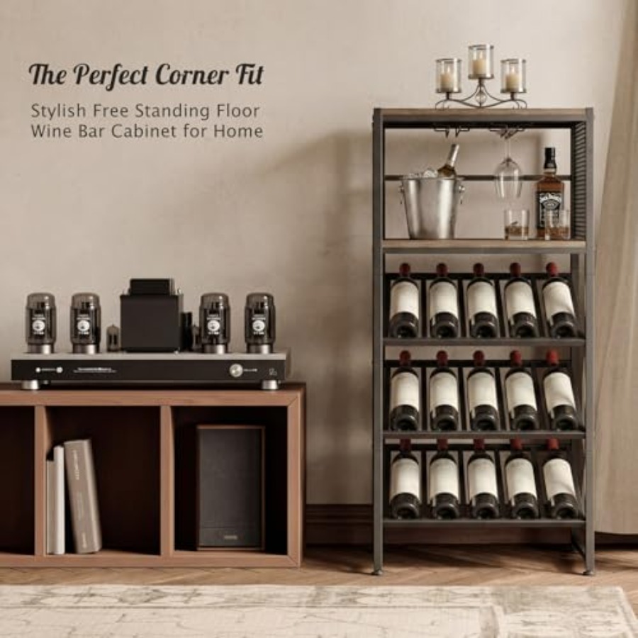Corner Wine Rack with Glass Ho - Home Bar Shelf 评论和价格