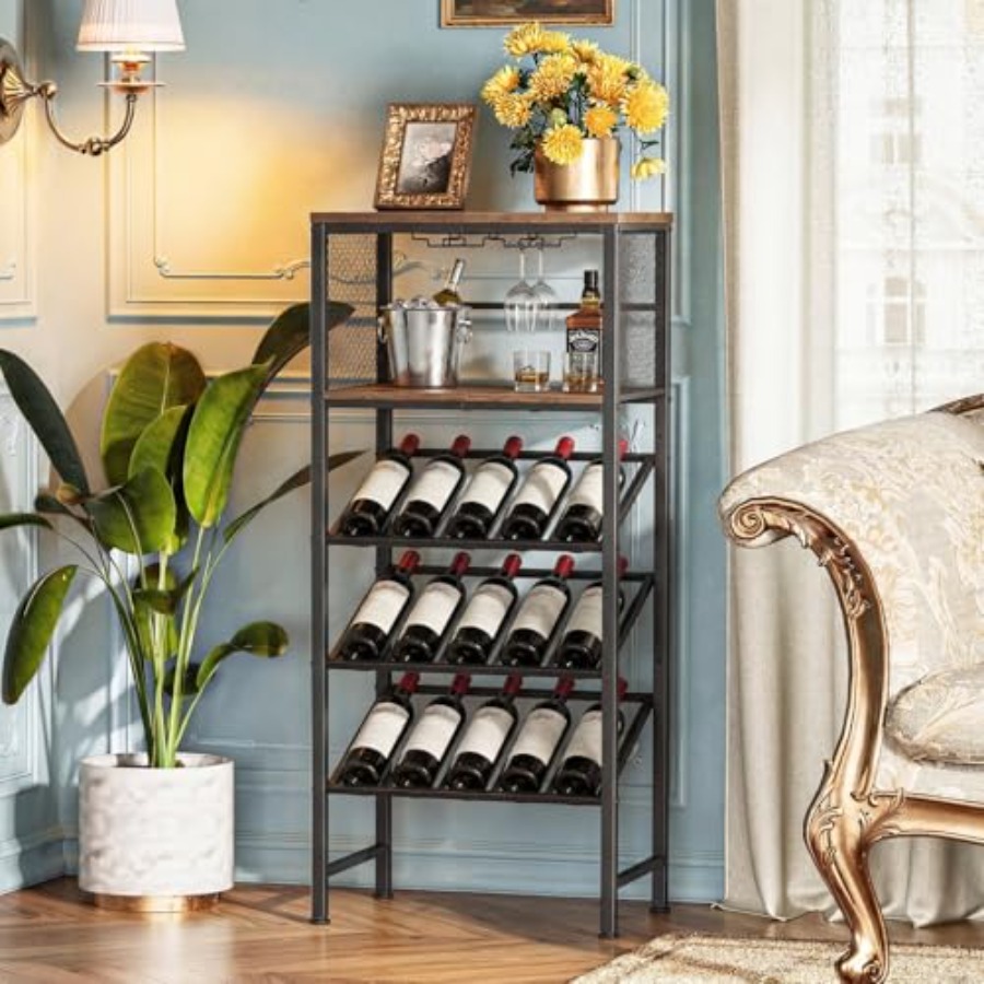 Corner Wine Rack with Glass Ho - Home Bar Shelf 评论和价格