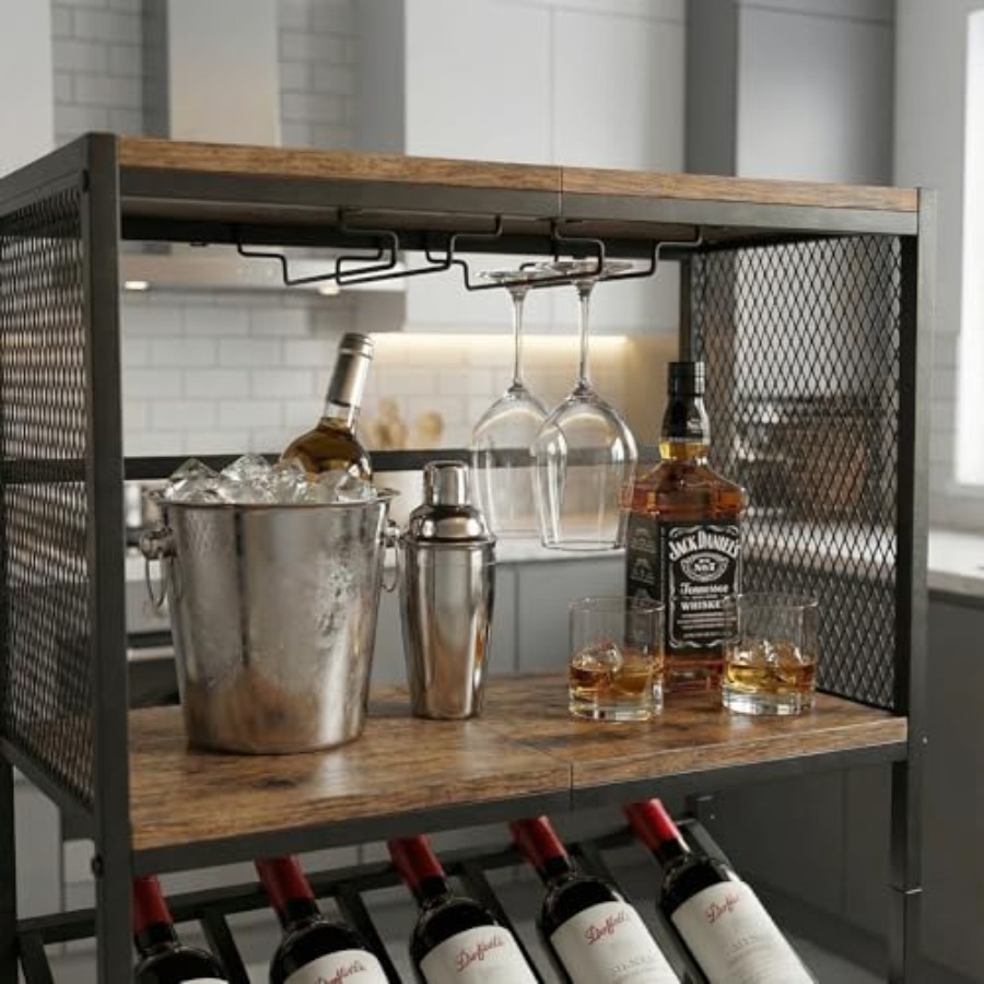 Corner Wine Rack with Glass Ho - Home Bar Shelf 评论和价格